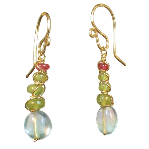 Wrapped Branch Earrings with Pink Ruby, Peridot & Aquamarine