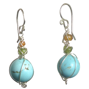 Wrapped Branch Earrings with Mandarin Garnet, Peridot & Turquoise