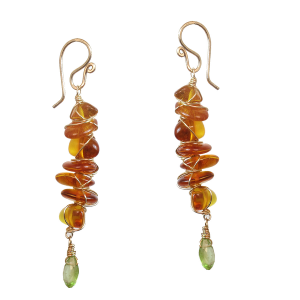 Wrapped Earrings with Amber & Peridot