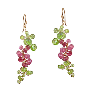 Wrapped Branch Earrings with Peridot & Pink Ruby