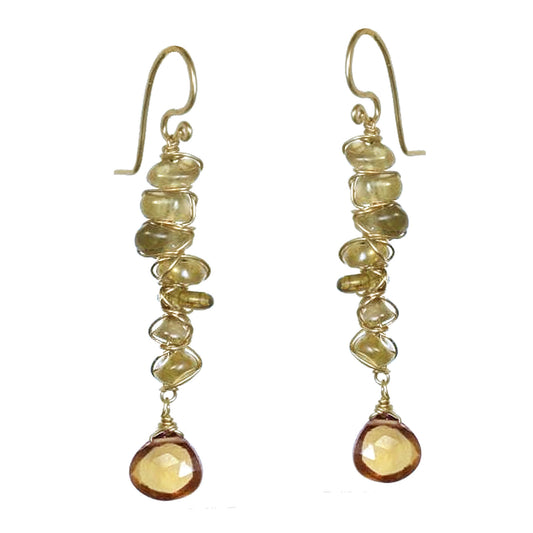 Wrapped Pebble Earrings with Vessonite & Whiskey Quartz