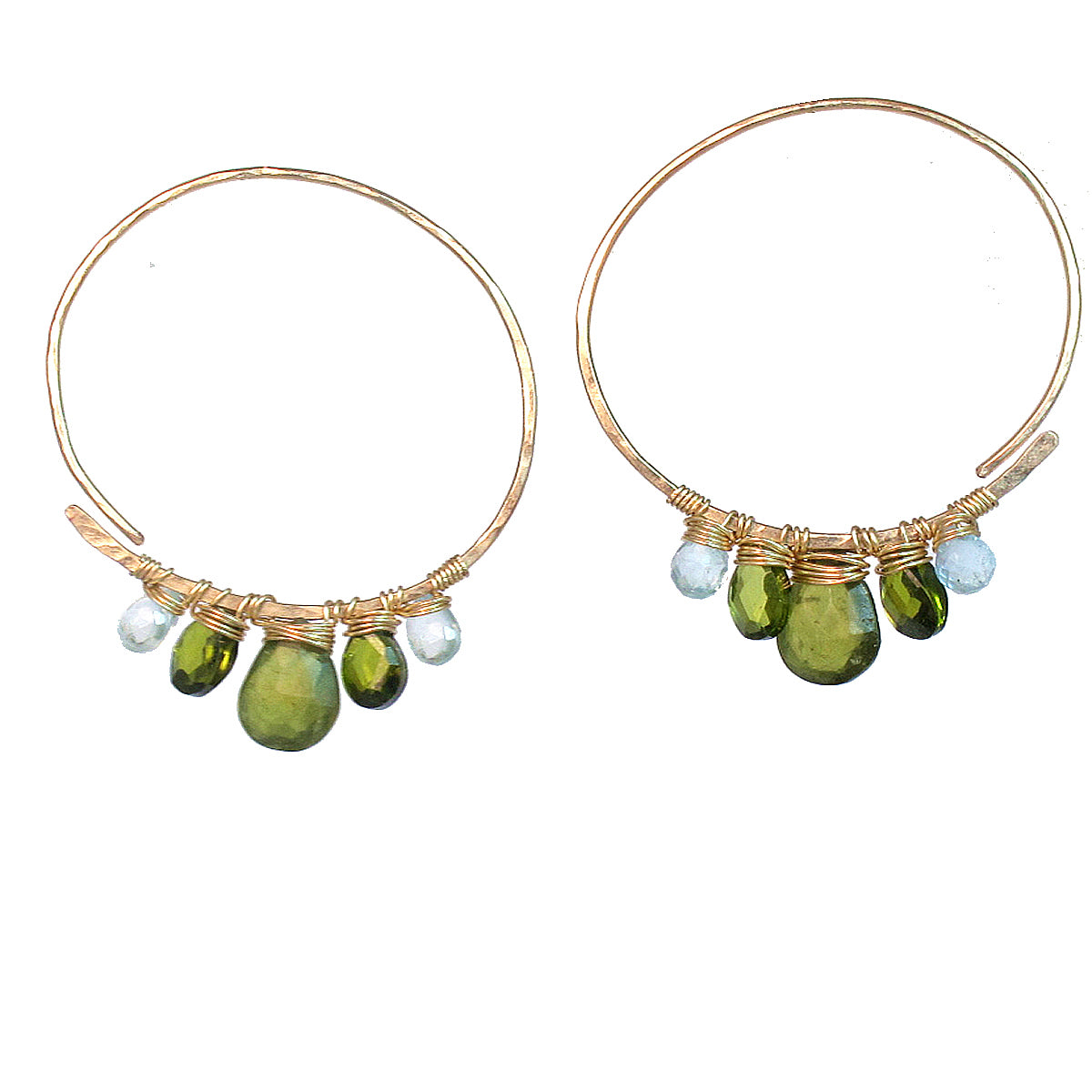 Coastal Gem Aura Hoops – Aquamarine, Peridot & Vesuvianite Gemstones Hoop Earings - ClickThatClicks 