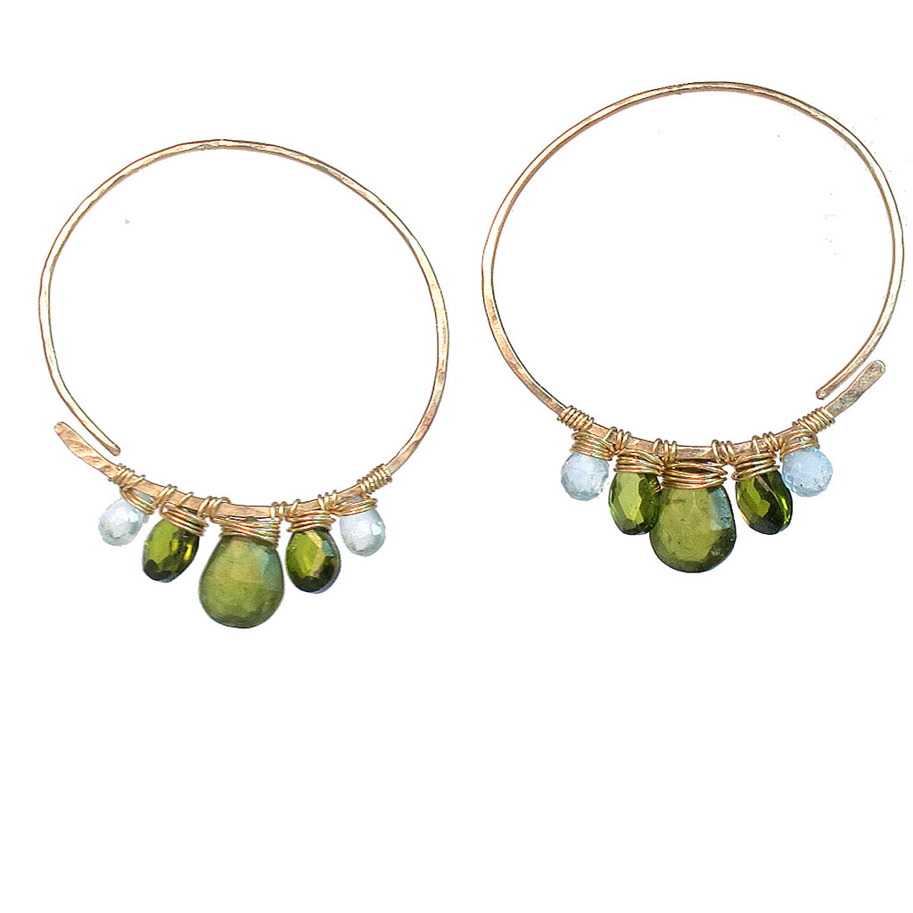 Coastal Gem Aura Hoops – Aquamarine, Peridot & Vesuvianite Gemstones Hoop Earings