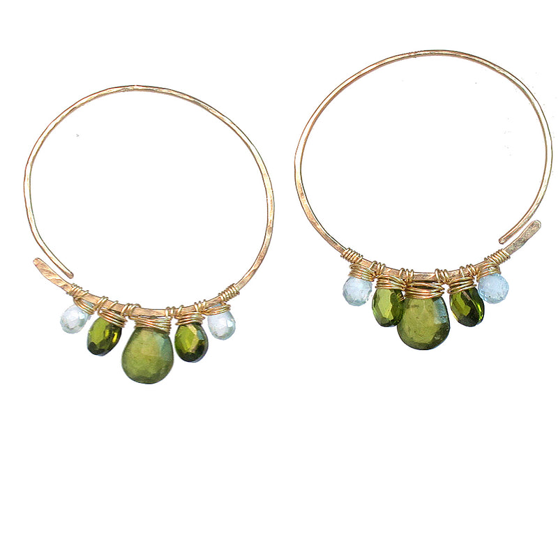 Coastal Gem Aura Hoops – Aquamarine, Peridot & Vesuvianite Gemstones Hoop Earings