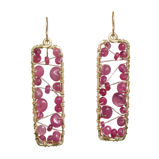 Ruby Wrapped Hammered Rectangle Earrings - ClickThatClicks 