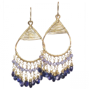 Filigree Drop Blue Sapphire & Iolite Earrings