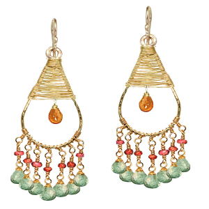 Hammered Drop Mandarin Garnet, Pink Ruby & Apatite Earrings