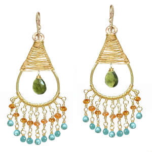 Filigree Drop Idocrase, Mandarin Garnet & Apatite Earrings