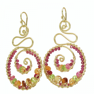 Hammered Swirl Drop Earrings – Ruby, Citrine, Mandarin Garnet & Peridot Dangles - ClickThatClicks 