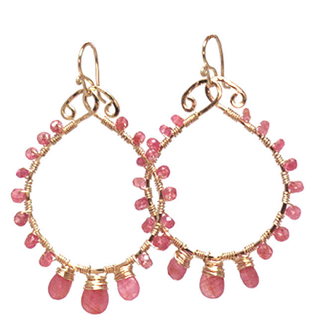 Hammered Swirl Drop Earrings – Pink Ruby Statement Dangles - ClickThatClicks 