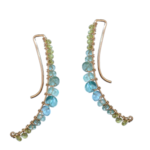 Hammered Stick Earrings with Peridot & Apatite – 1-3/4" Long