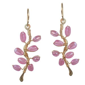 Branch-Shaped Earrings with Pink Sapphire – 2-1/4" Long