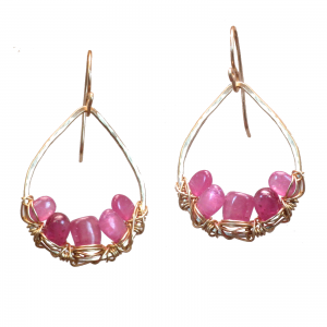 Hammered Drop Pink Ruby Earrings – 1-3/4" Long