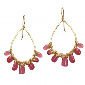 Hammered Drop Pink Ruby Earrings – 1-3/4" Long