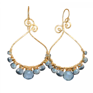 Hammered Drop Hoop London Blue Quartz Earrings