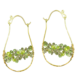Hammered Drop Vessonite, Green Amethyst, Peridot & Moss Aquamarine Earrings