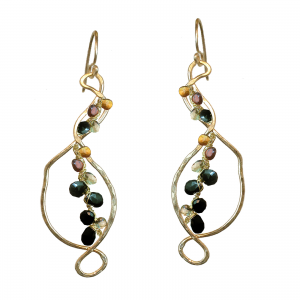 Hammered Drop Black Onyx, Peridot & Mandarin Garnet Earrings