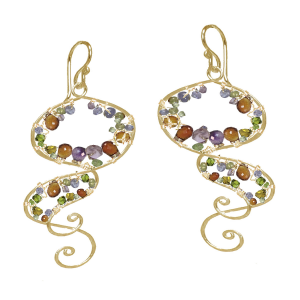 Hammered Swirl Vessonite, Amethyst, Mandarin Garnet & Blue Quartz Earrings