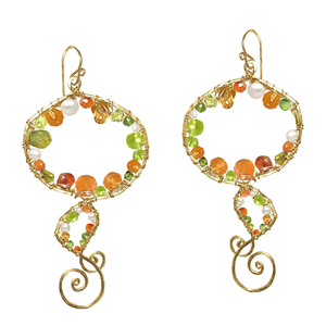 Hammered Swirl Multi-Gemstone Earrings