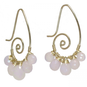 Hammered Curved Wire Earrings – Pale Blue Chalcedony Dangles - ClickThatClicks 