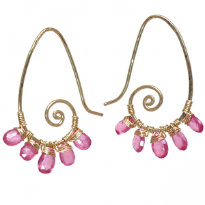 Hammered Curved Wire Earrings – Pink Sapphire Dangles - ClickThatClicks 