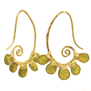 Hammered Curved Wire Earrings – Green Garnet Dangles - ClickThatClicks 