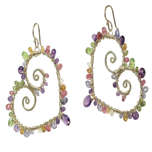 Hammered Heart Drop Earrings – Peridot, Citrine, Pink Tourmaline, Tanzanite & Amethyst Dangles