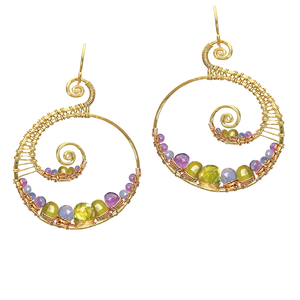 Hammered Swirl Drop Earrings – Amethyst, Tanzanite & Vessonite Dangles - ClickThatClicks 