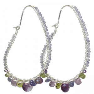 Long Hammered Hoop Earrings – Amethyst, Tanzanite & Vessonite Dangles - ClickThatClicks 