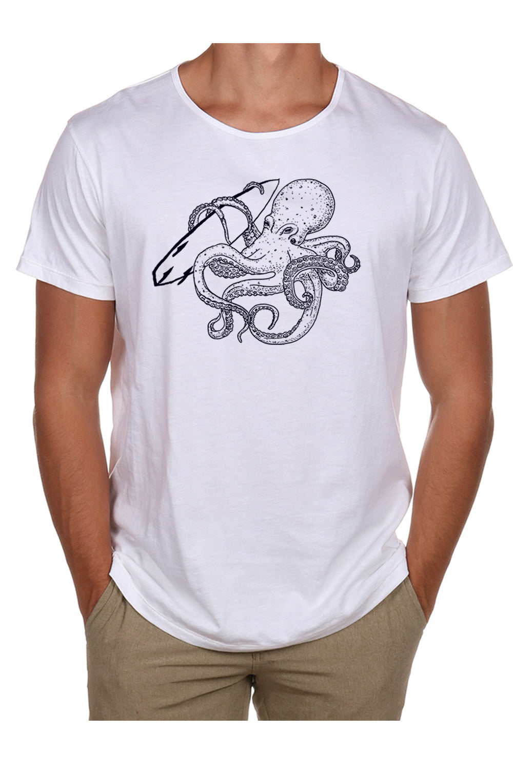 Men’s SUPIMA® Cotton Open Neck T-Shirt – Octopus Ink - ClickThatClicks 