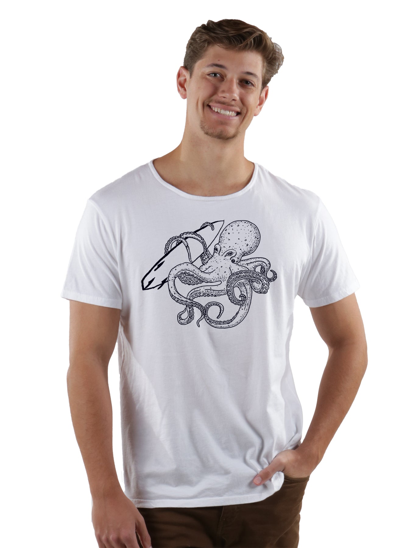 Men’s SUPIMA® Cotton Open Neck T-Shirt – Octopus Ink - ClickThatClicks 