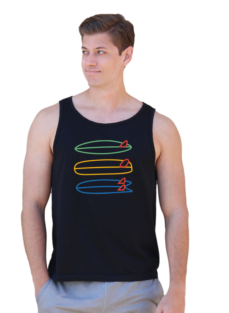 Men’s SUPIMA® Cotton Black Tank Top – Surf Quiver Graphic