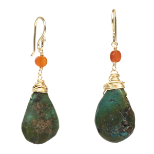 Carnelian & Rough Green Turquoise Linked Earrings