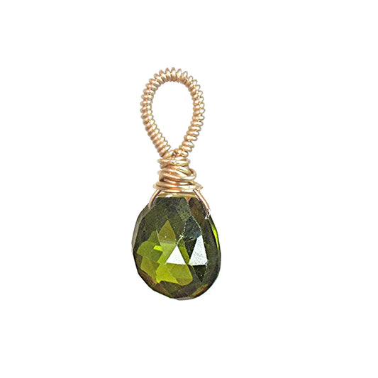 Wire-Wrapped Olive CZ Pendant – Subtle Sparkle Artisan Jewelry
