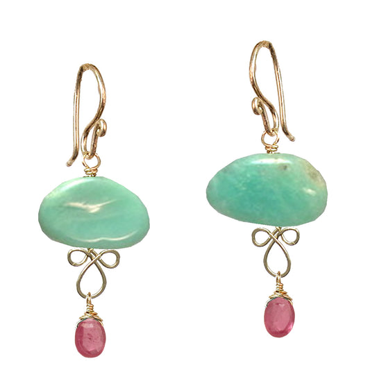 Chrysoprase & Pink Ruby Earrings