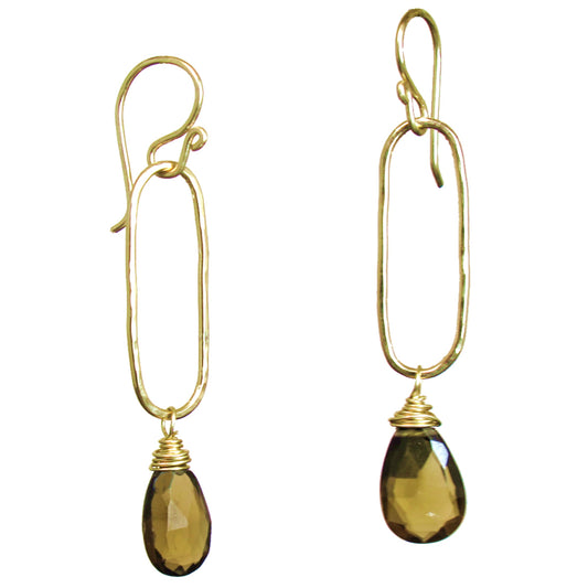 Whiskey Quartz Drop Earrings – Hammered Oval Design