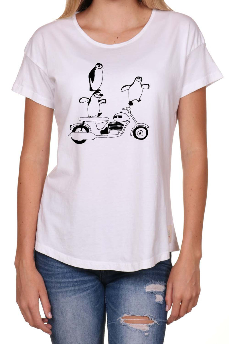 Women’s SUPIMA® Cotton White T-Shirt – Crazy Penguins