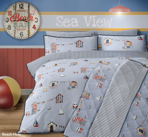 200TC Beach Huts Duvet Set & Bedspread