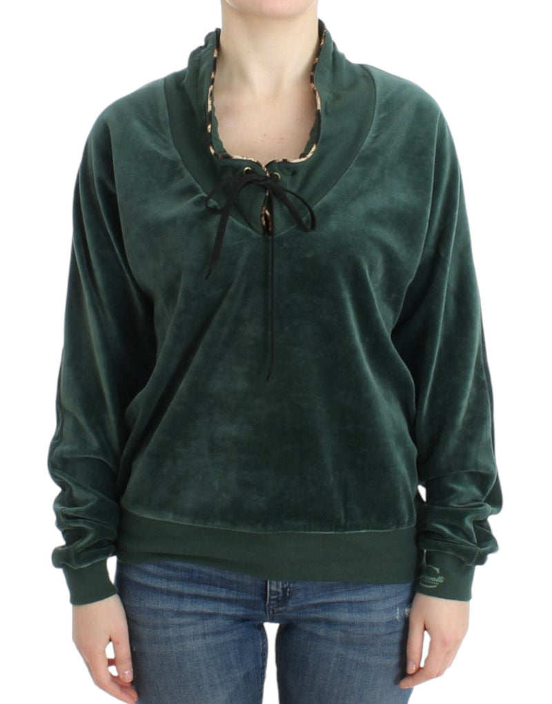 Cavalli Elegant Green Mock Sweater with Rhinestone Detail Cavalli 