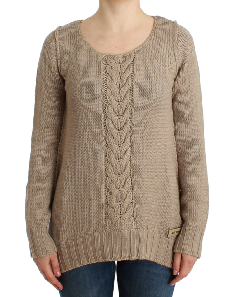 Cavalli Elegant Beige Knitted Crew Neck Sweater Cavalli 