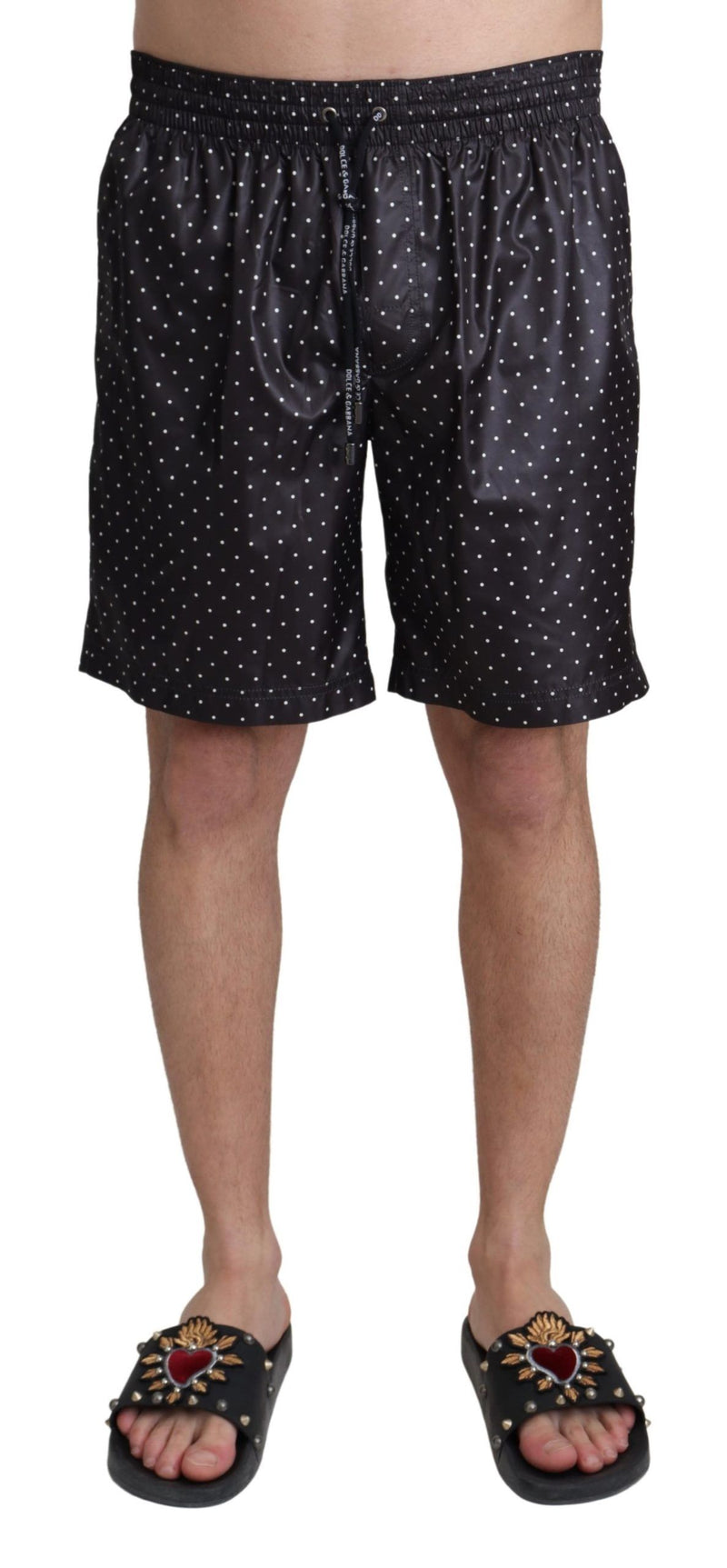 Dolce & Gabbana Black Polka Dot Print Beachwear Swimwear
