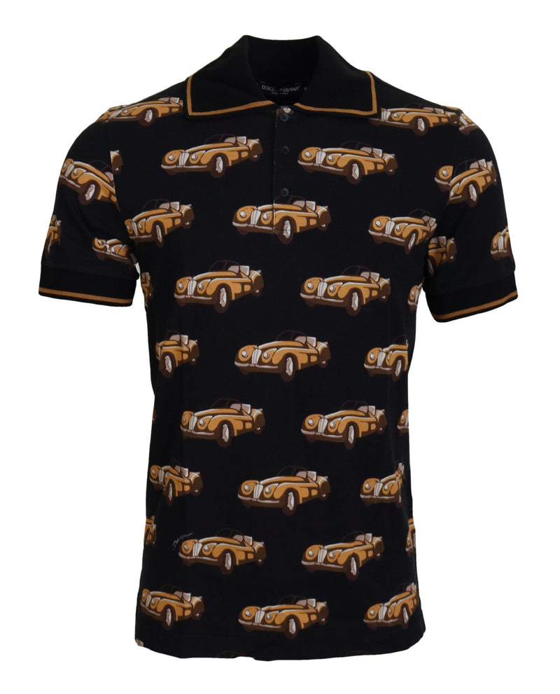 Dolce & Gabbana Black Car Print Short Sleeve Polo T-shirt