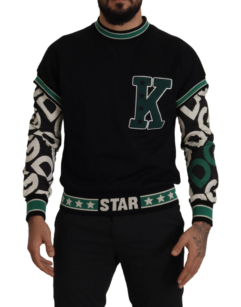Dolce & Gabbana Black Green Cotton KING Star Crewneck Pullover Sweater