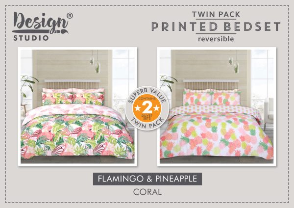 Twin Pack Flamingo/Pineapple Duvet Set – Size Options Available