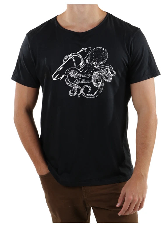Octopus – Black Shirt Open Neck Tee
