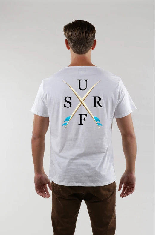 Surf Board Crossing Open Neck Tee