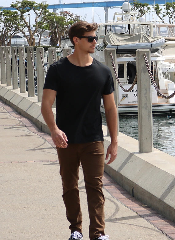 Men’s Premium Black Cotton Open Neck T-Shirt