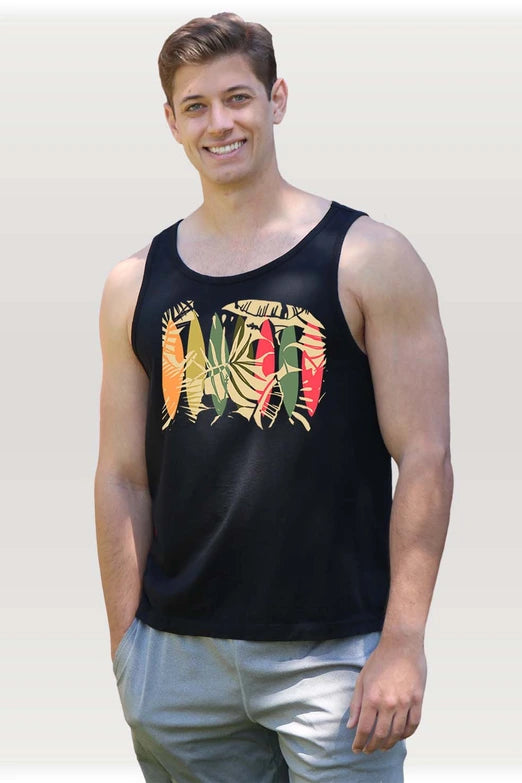 Surf Leaves Black Tank Top