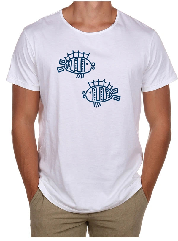 Hieroglyph Fish Open Neck Tee