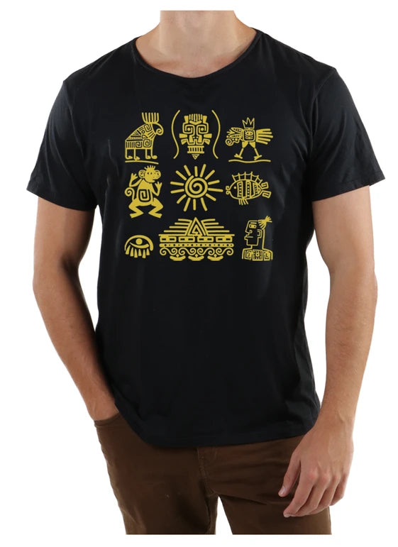 Gold Hieroglyphics Open Neck Tee